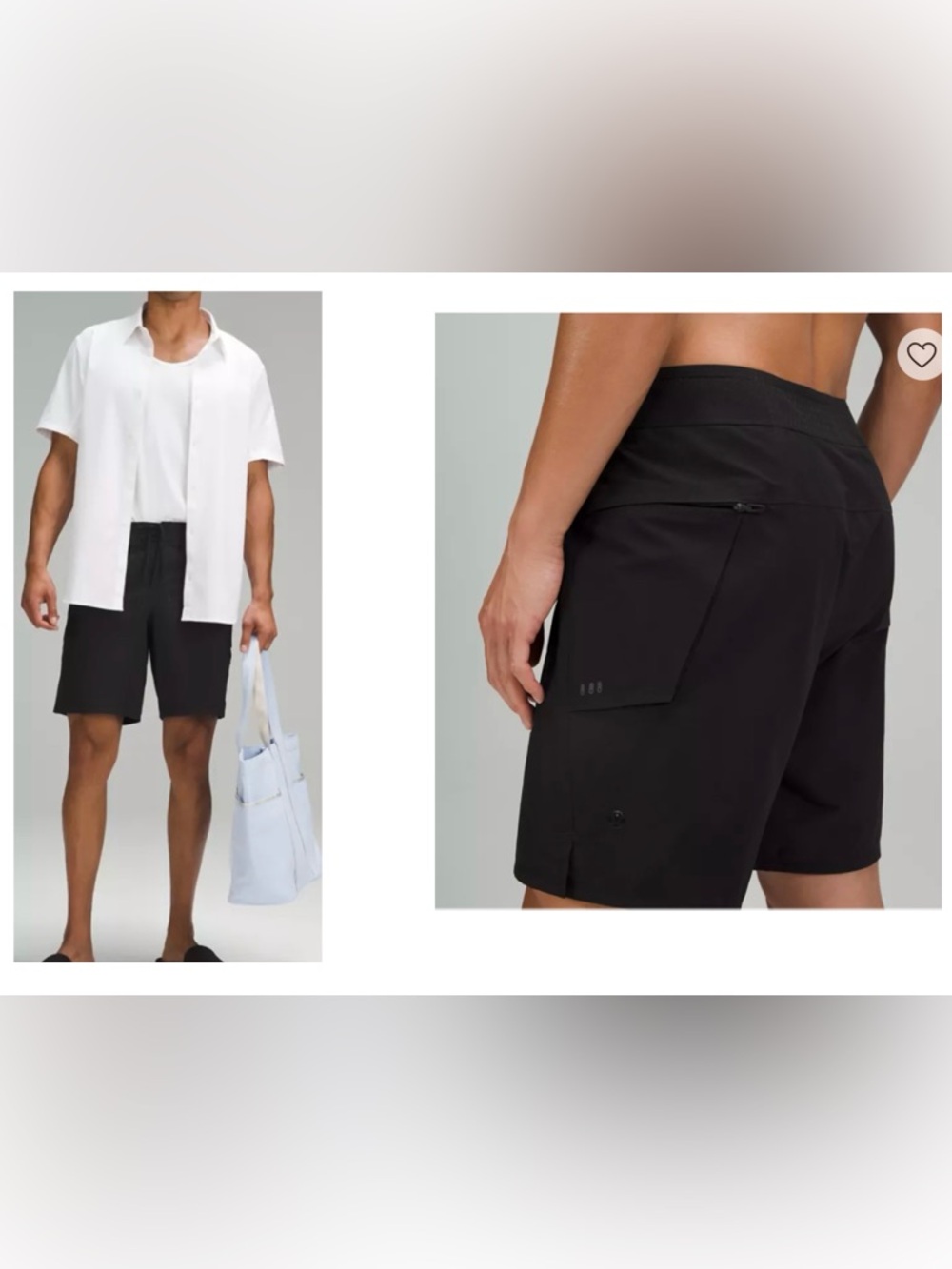 lululemon athletica Gray Swim Board Shorts lace-up waist. Review flaw in pics